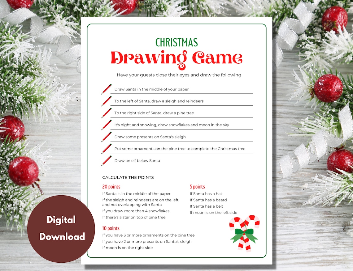Christmas Games Christmas Drawing Game Printable Christmas Etsy