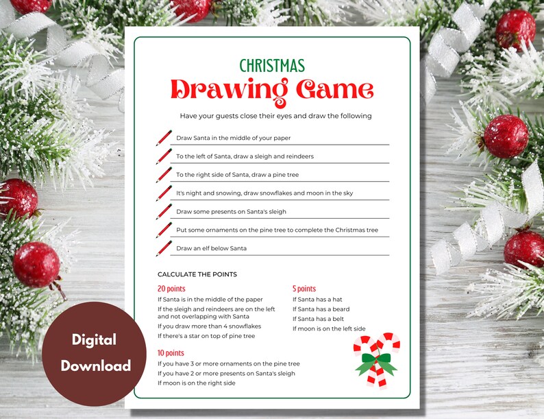 Christmas Games Christmas Drawing Game Printable Christmas - Etsy