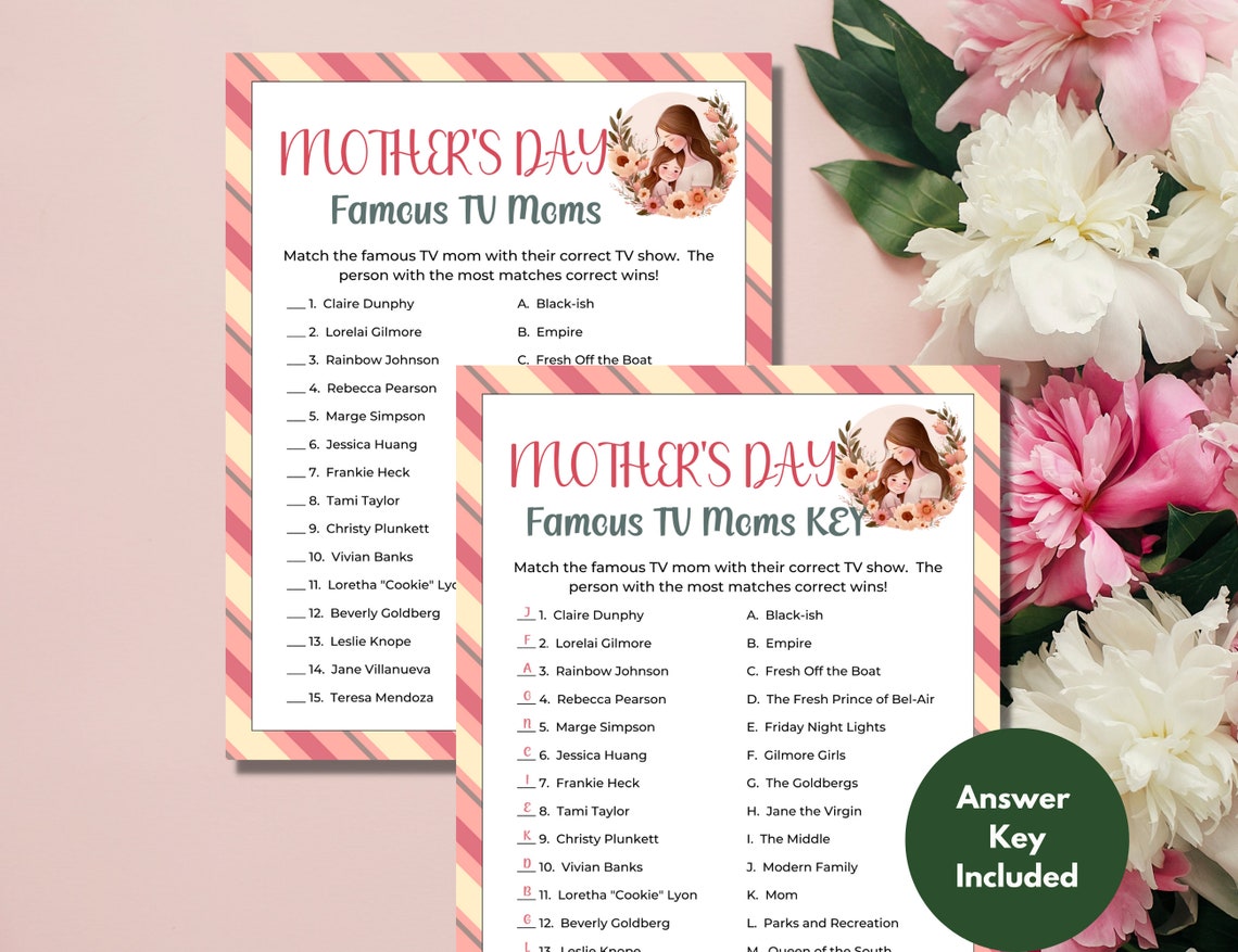 Famous TV Moms Mothers Day TV Quiz Mothers Day Trivia Game Mothers Day