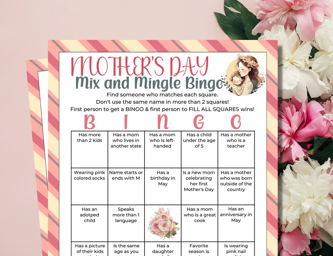 Mothers Day Find the Guest Bingo | Ice Breaker Game | Mix & Mingle Game ...