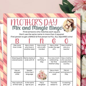 Mothers Day Find the Guest Bingo | Ice breaker game | Mix & Mingle Game | Find Someone Who | Mothers Day Games | Mothers Day Party