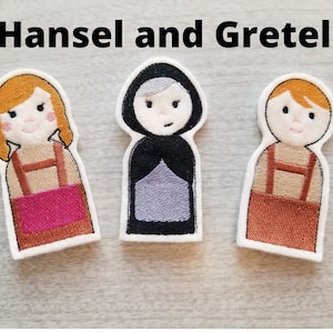 Hansel and Gretel, Embroidered Felt Finger Puppets, Storybook Puppets, Sold Individually or as a Set