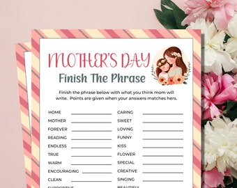 Muttertag Beende den Satz | Füllen Sie die Lücke | Mutter-Tages-Spiele | Familienspiele | Muttertagsaktivität | Druckbare Spiele | Muttertag