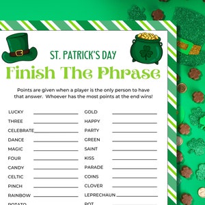 St Patrick&#39;s Day Finish the Phrase Game, Fill in the Blank, St Patrick&#39;s Day Games, St Patrick&#39;s Day Family Games, Group Games, Printable
