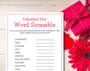 Valentines Day Word Scramble Game, Valentines Day Scramble Game, Valentines Day Games, Valentines Day Party Games, work party games