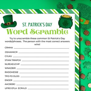 St Patrick&#39;s Day Word Scramble Game, St Patrick&#39;s Day Unscramble Game, St Patrick&#39;s Day Games, Party Games, St Patrick&#39;s Family Games