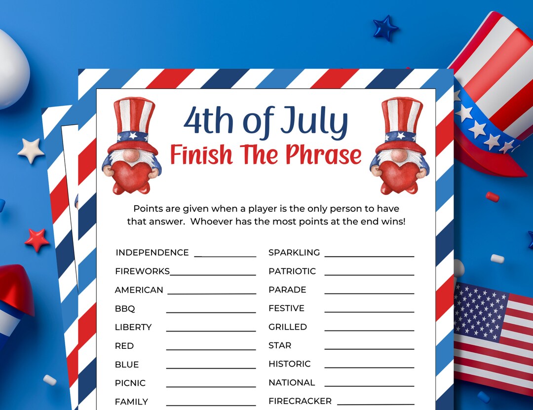 4th of July Finish the Phrase | Fill in the Blank | 4th of July Games ...