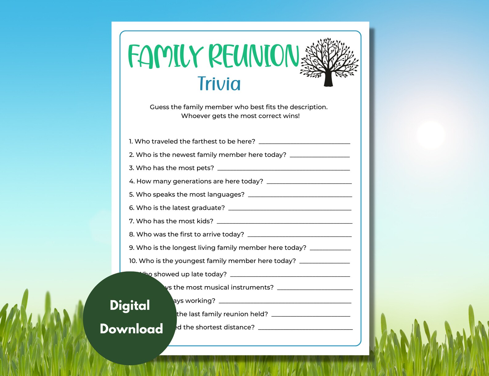 Family Reunion Trivia Game Family Reunion Games Family Game Night