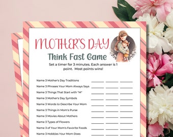 Muttertag Denk Schnell Spiel | Muttertag Quiz-Spiel | Mutter-Tages-Spiele | Muttertagsfeier | Familienspiele | Schnell denken Spiel | Gruppenspiel