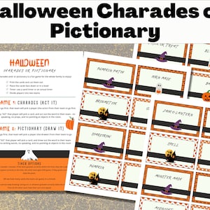 Halloween Charades Game, Pictionary Game, Halloween Games, Party Games, Digital Download, Halloween work games, Group Games, Printable Games