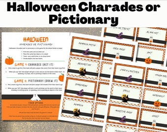 Halloween Charades Game, Pictionary Game, Halloween Games, Party Games, Digital Download, Halloween work games, Group Games, Printable Games