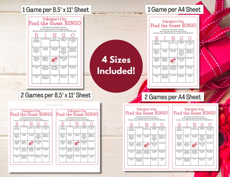 Valentines Day Find the Guest Bingo, Ice Breaker Game, Mix & Mingle