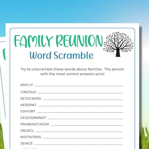 Family Reunion Word Scramble | Family Reunion Unscramble Game | Family Reunion Games | Family Game Night | Printable Games | Family Games