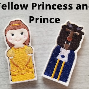 Yellow Princess and Friends, Embroidered Felt Finger Puppets, Storybook Puppets, Sold Individually or as a Set
