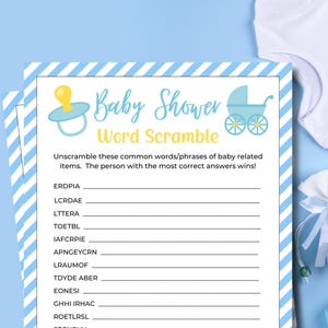 Word Scramble Baby Shower Game | Baby Word Scramble | Printable Baby Shower Games | Party Game | Baby Boy Shower | Baby Shower Word Puzzle