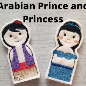 Arabian Prince and Princess, Embroidered Felt Finger Puppets, Storybook Puppets, Sold Individually or as a Set
