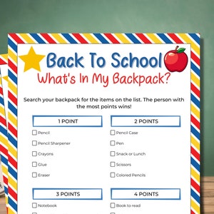 Back to School What&#39;s in My Backpack Game | Scavenger Hunt | First Day of School | Back to School Games | Printable Games | Classroom Games