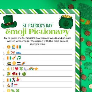 St Patrick&#39;s Day Emoji Pictionary Game, St Patrick&#39;s Day Emoji Game, St Patrick&#39;s Day Games, St Patrick&#39;s Day Family Games, Printable Games
