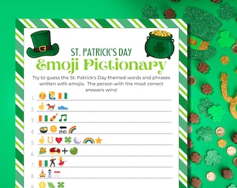 St Patrick's Day Emoji Pictionary Game, St Patrick's Day Emoji Game, St Patrick's Day Games, St Patrick's Day Family Games, Printable Games