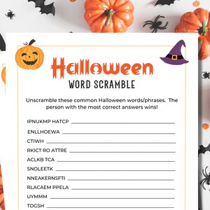 Halloween Word Scramble | Halloween Games | Halloween Unscramble Game | Printable Games | Family Games | Halloween Activities | Party Games