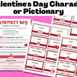 Valentines Day Charades Game, Valentines Day Pictionary Game, Valentines Day Games, Party Games, group games, Printable Games