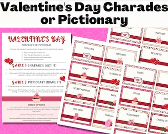 Valentijnsdag Charades-spel, Valentijnsdag Pictionary-spel, Valentijnsdagspellen, groepsspellen, groepsspellen, afdrukbare spellen