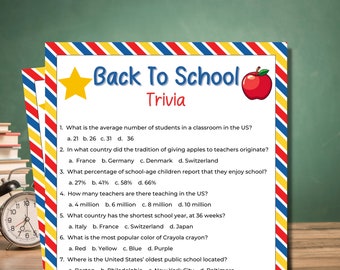 Back to School Trivia Game | Back to School Games | Printable Games | First Day of School | Icebreaker Games | Trivia Game | Classroom Games