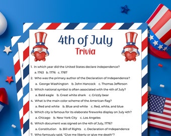4th of July Trivia Game | 4th of July Games | Family Games | Printable Games | Independence Day | Party Games | 4th of July Trivia
