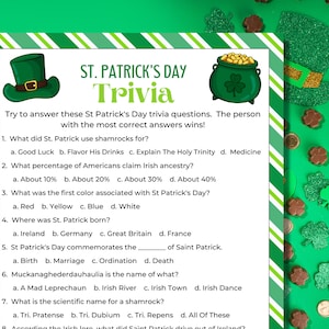 St Patrick&#39;s Day Trivia Game, St Patrick&#39;s Day Games, St Patrick&#39;s Day Party Game, St Patrick&#39;s Day Family Games, Kids party games