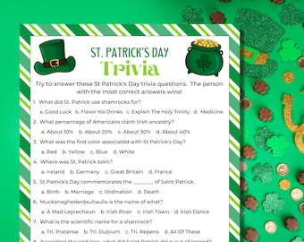 St Patrick's Day Trivia Game, St Patrick's Day Games, St Patrick's Day Party Game, St Patrick's Day Family Games, Kids party games