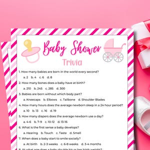 Baby Shower Trivia Game | Baby Girl Trivia | Baby Shower Games | Party Games | Baby Girl Shower | Printable Games | Baby Girl | Shower Games