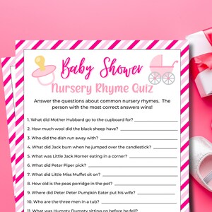 Nursery Rhyme Game | Baby Nursery Rhyme Quiz | Printable Baby Shower Games | Party Game | Baby Girl Shower | Baby Guessing Game