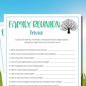 Family Reunion Trivia Game | Family Reunion Games | Family Game Night | Family Games | Family Reunion Activity | Printable Games