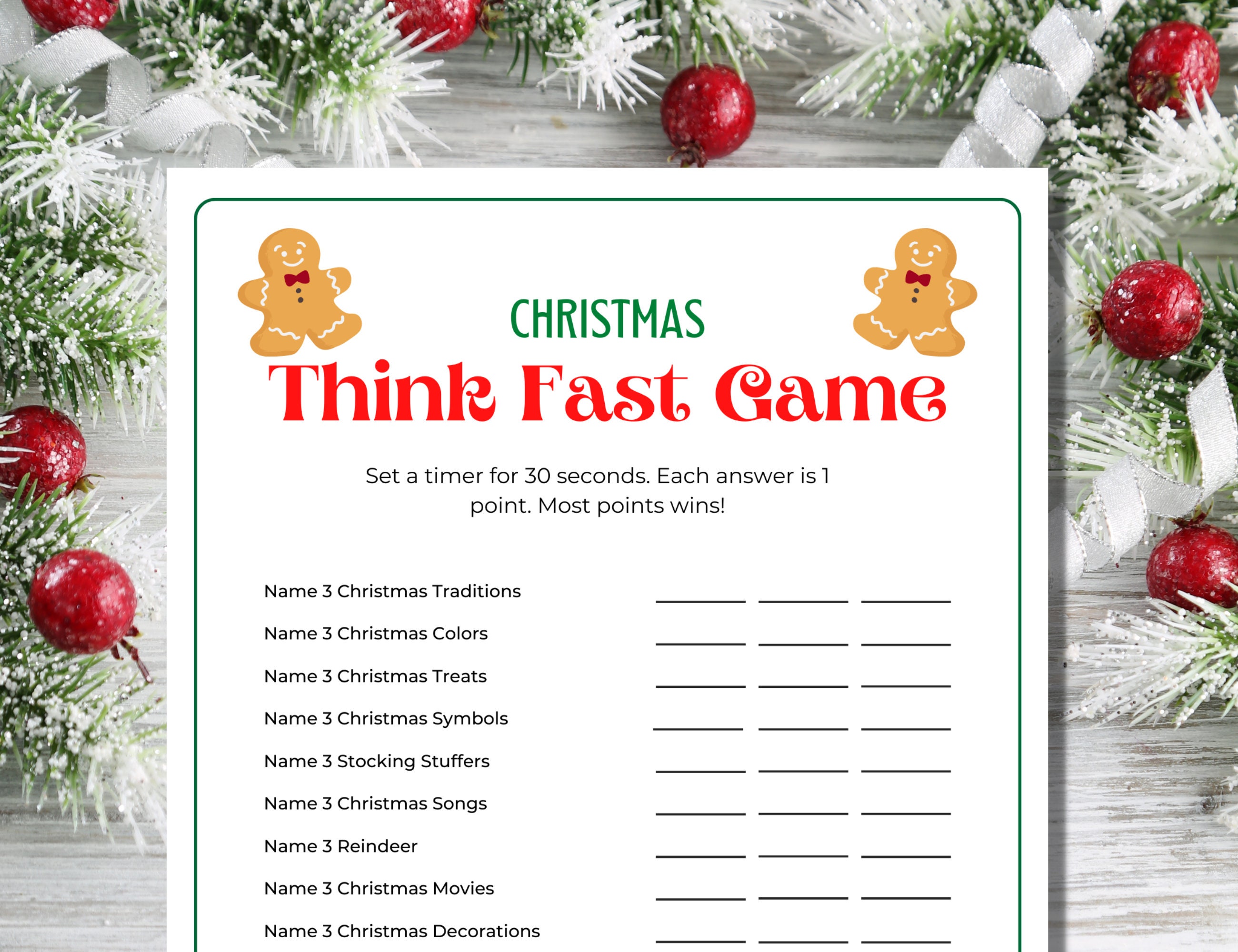 Christmas Think Fast Game – LivelyGamePrints