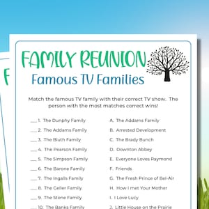 Famous TV Families | Family Reunion TV Quiz | Family Reunion Games | Family Game Night | Family Games | Printable Games