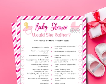 Would She Rather | Would Mommy Rather | Printable Baby Shower Games | Party Game | Baby Girl Shower | This or That Game | Who Knows Mom Best