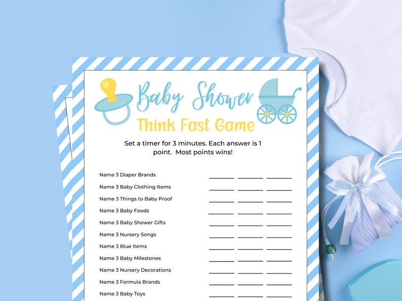 Baby Shower Think Fast Game Baby Shower Scattergories Game Printable