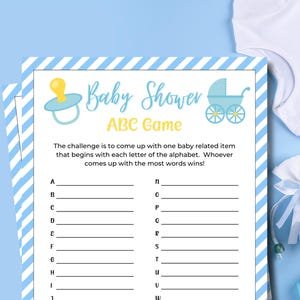 Baby ABC Game | Baby Items Game | Printable Baby Shower Games | Party Game | Baby Boy Shower | Alphabet Game | Alphabet Race Game