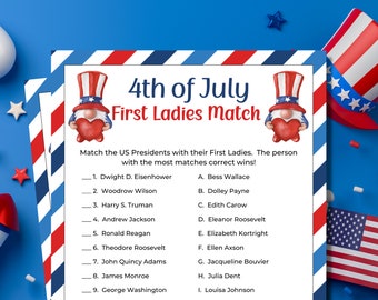 First Ladies Match | 4th of July Trivia Game | 4th of July Games | Party Games | Family Games | Independence Day | Printable Games