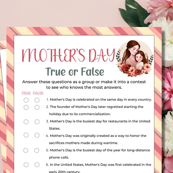 Mothers Day True or False Game | Mothers Day This or That | Mothers Day Trivia Game | Mothers Day Games | Mothers Day Party | Family Games