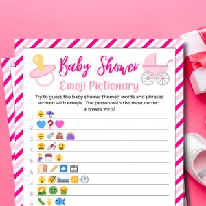 Emoji Pictionary Baby Shower Game | Emoji Shower Game | Printable Baby Shower Games | Party Game | Baby Girl Shower | Baby Shower Emoji Game