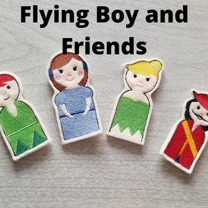 Flying Boy and Friends, Embroidered Felt Finger Puppets, Storybook Puppets, Sold Individually or as a Set
