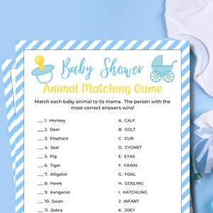 Baby Animal Game Baby Shower | Baby Animal Match | Printable Baby Shower Game | Baby Animal Guessing | Baby Boy Shower | Baby Matching Game