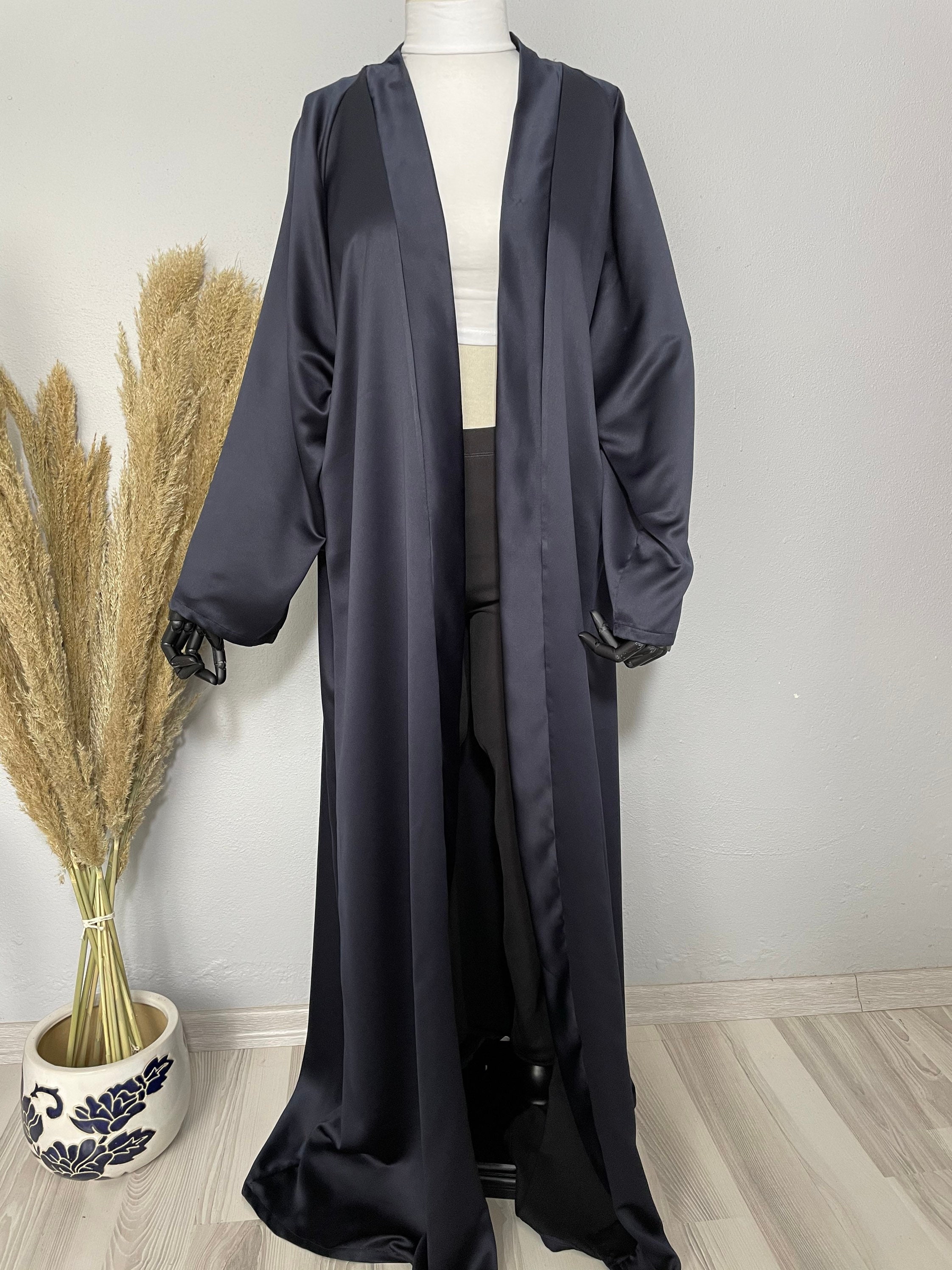 Dark Blue Satin Kimono Jacket Navy Blue Kimono Jacket Woman Etsy