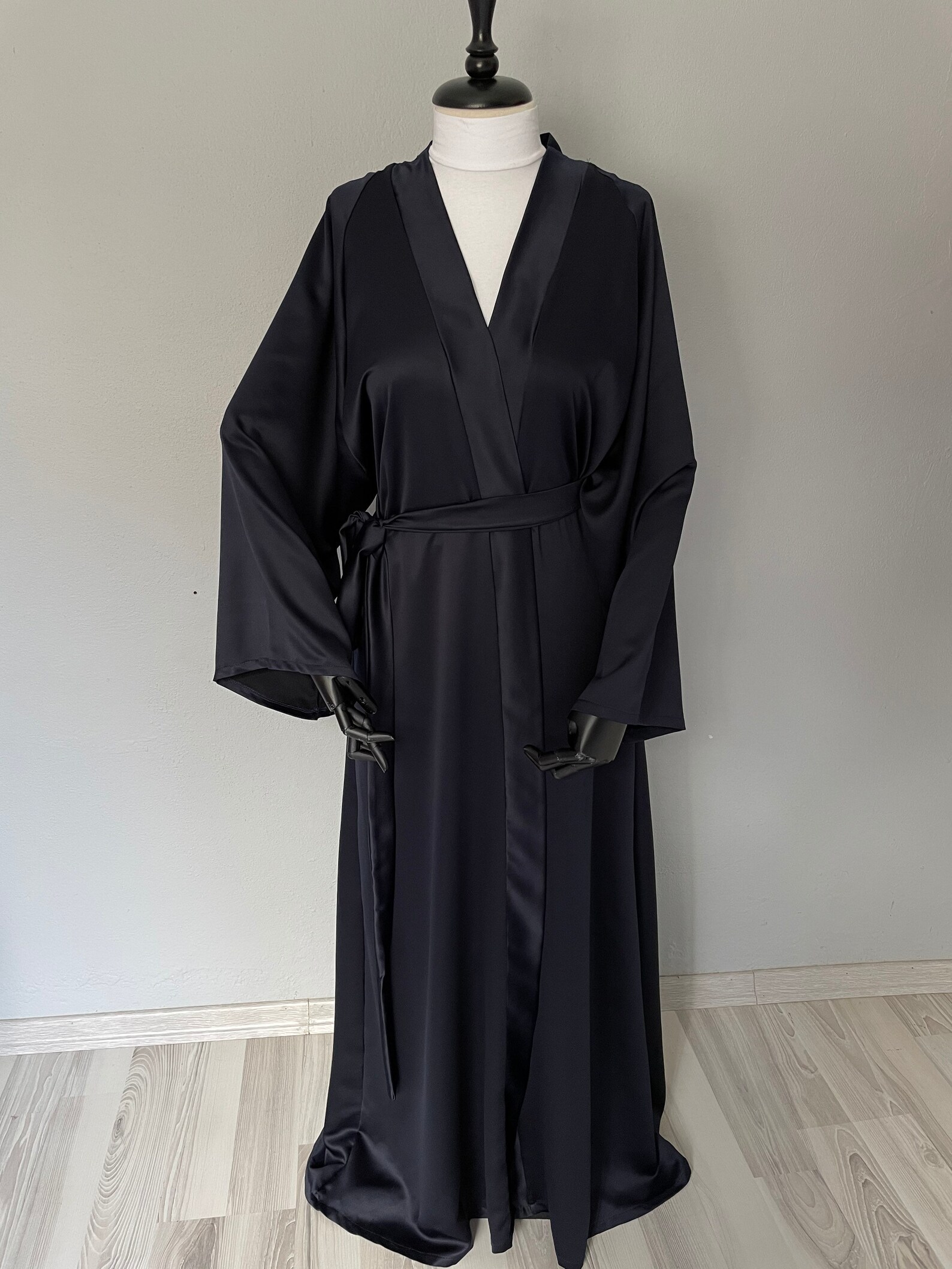 Dark Blue Satin Kimono Jacket Navy Blue Kimono Jacket Woman Etsy