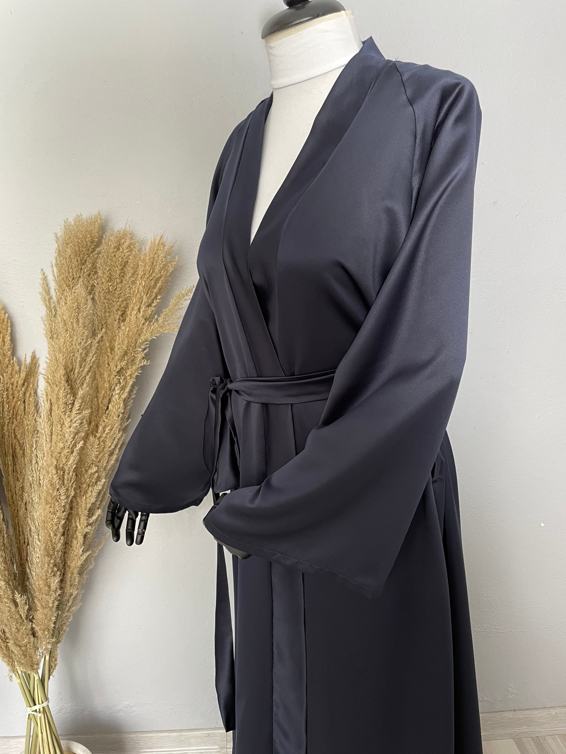 Dark Blue Satin Kimono Jacket Navy Blue Kimono Jacket Woman Etsy