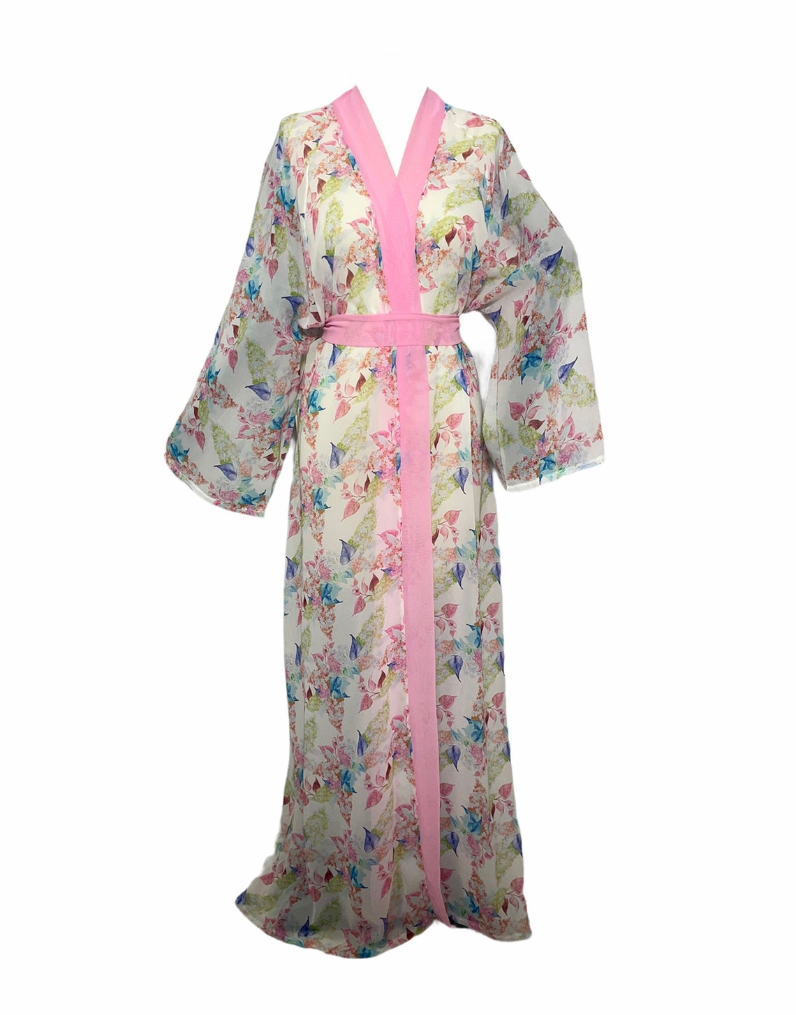 Colorful Leaf Flowy Sheer Robe Cover Up Chiffon Long Kimono - Etsy