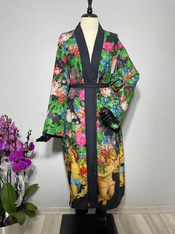 Kimono satin top long femme
