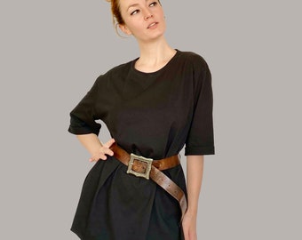 Oversize Basic / Boyfriend T-shirt Dress for Woman / Side Slit / Custom Shirt / Custom T-shirt / Basic T-Shirt / Double-folded Sleeves