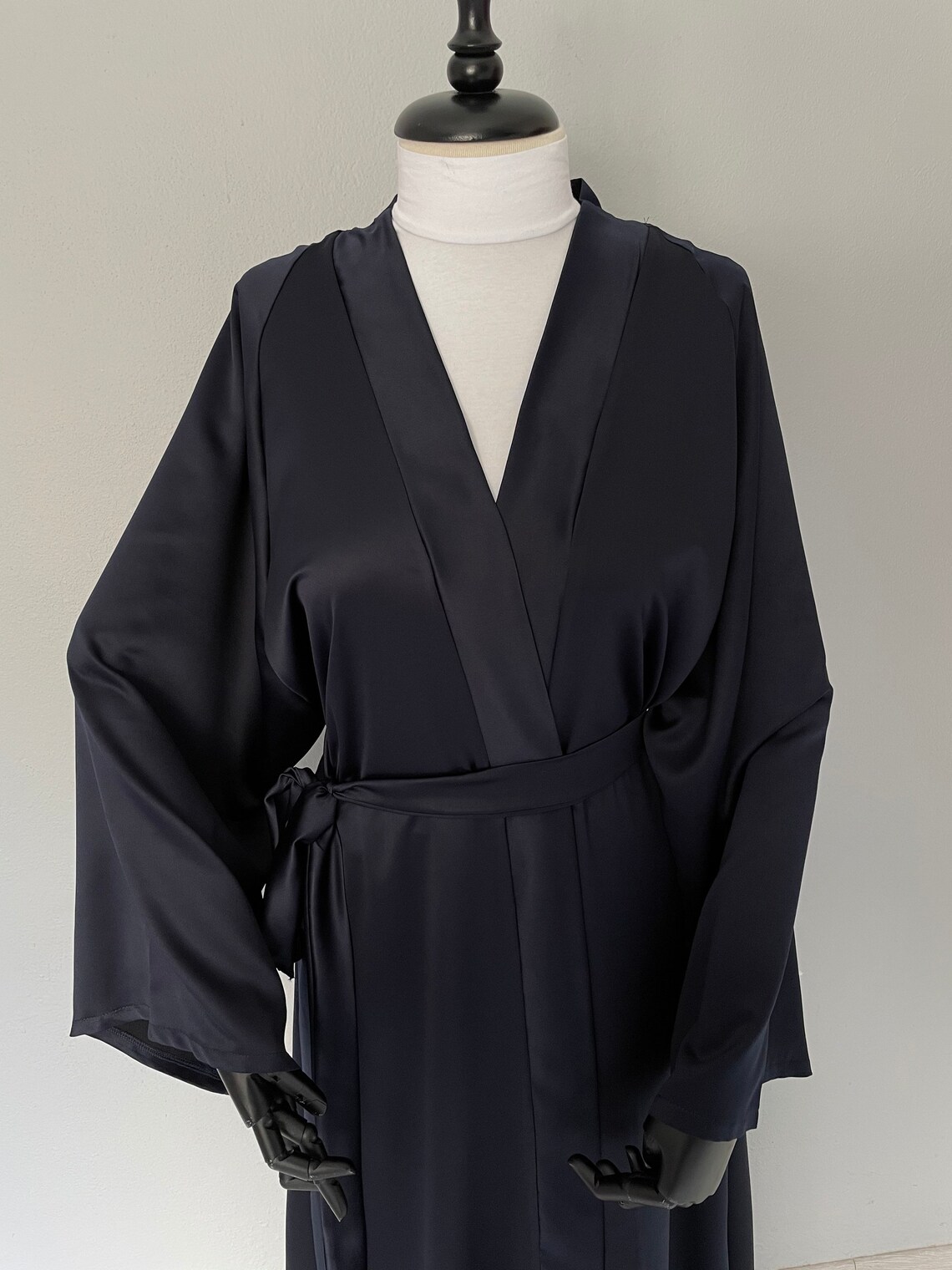 Dark Blue Satin Kimono Jacket Navy Blue Kimono Jacket Woman Etsy